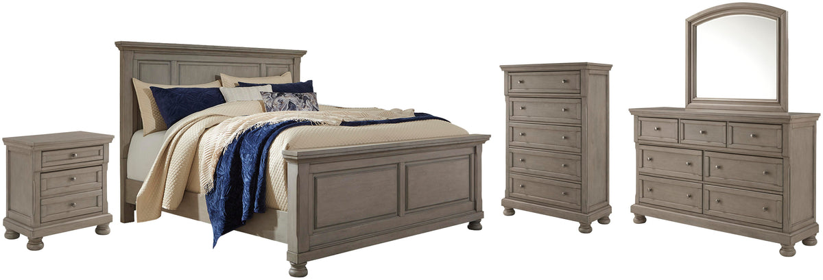 Lettner Panel Bed with Mirrored Dresser, Chest and Nightstand