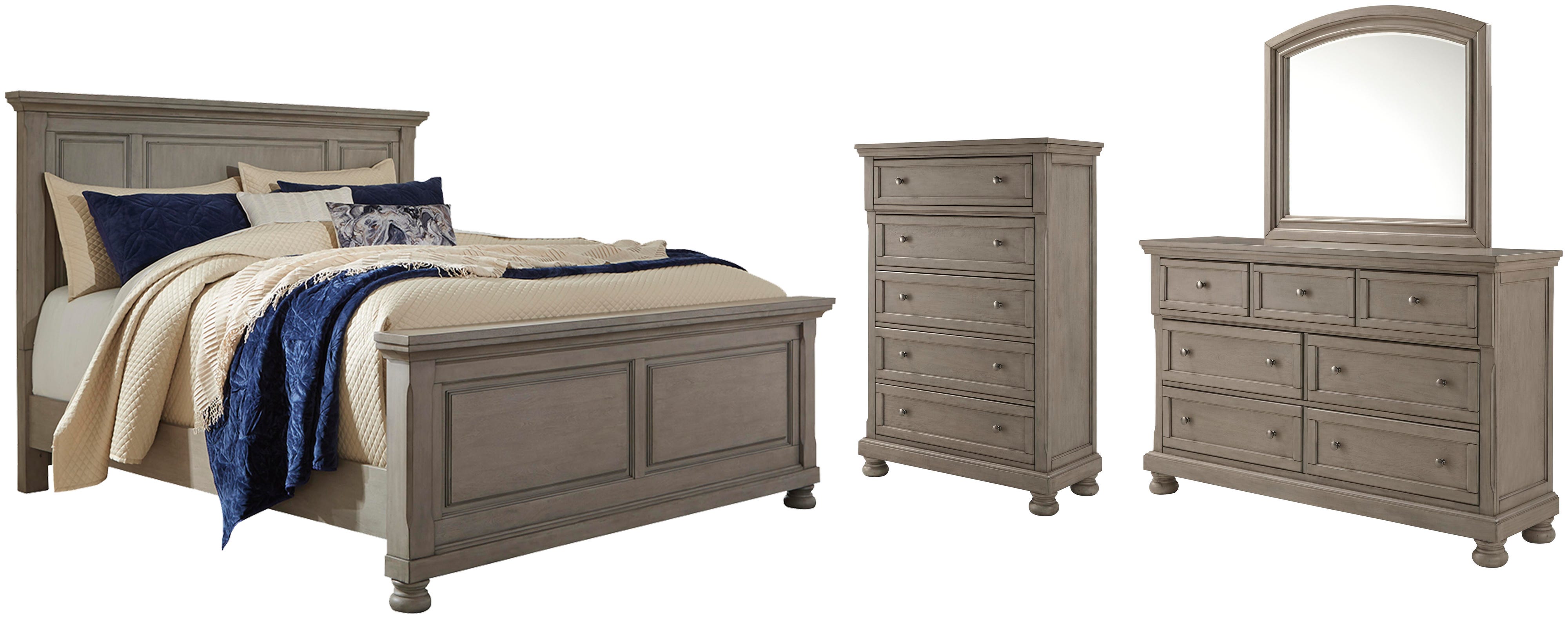 Lettner Panel Bed with Mirrored Dresser and 2 Nightstands