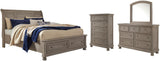 Lettner Sleigh Bed with 2 Storage Drawers with Mirrored Dresser and Chest