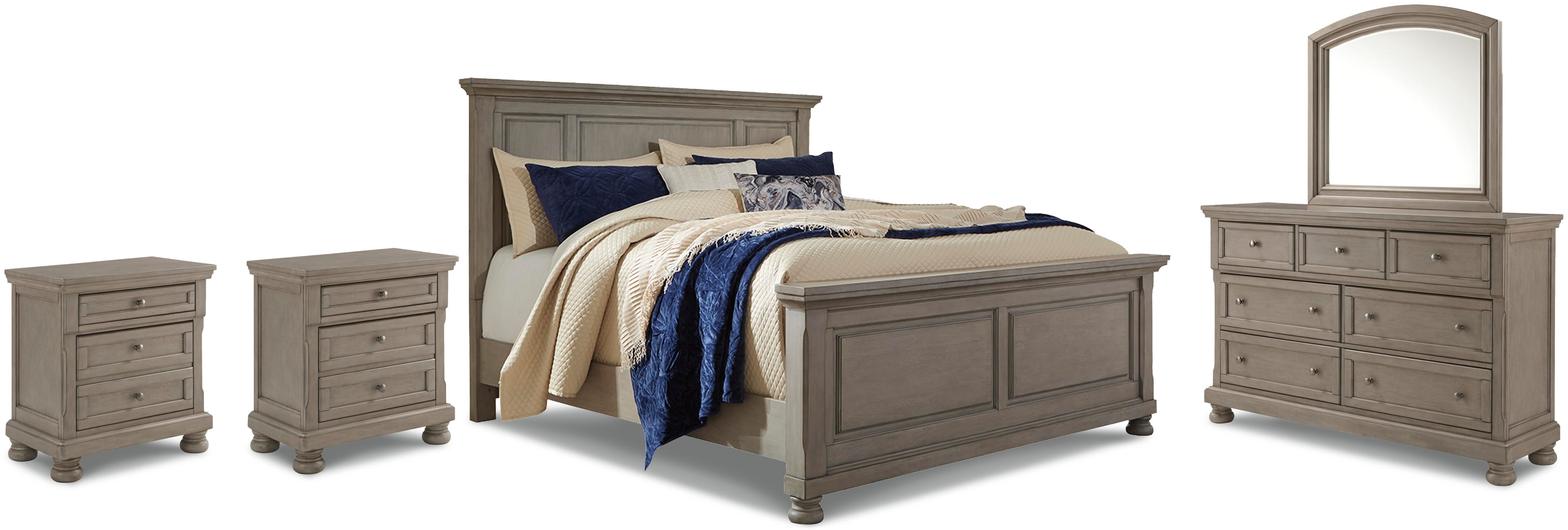 Lettner Panel Bed with Mirrored Dresser and 2 Nightstands