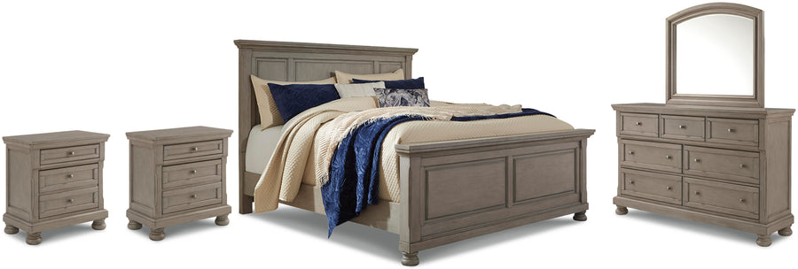 Lettner Panel Bed with Mirrored Dresser and 2 Nightstands