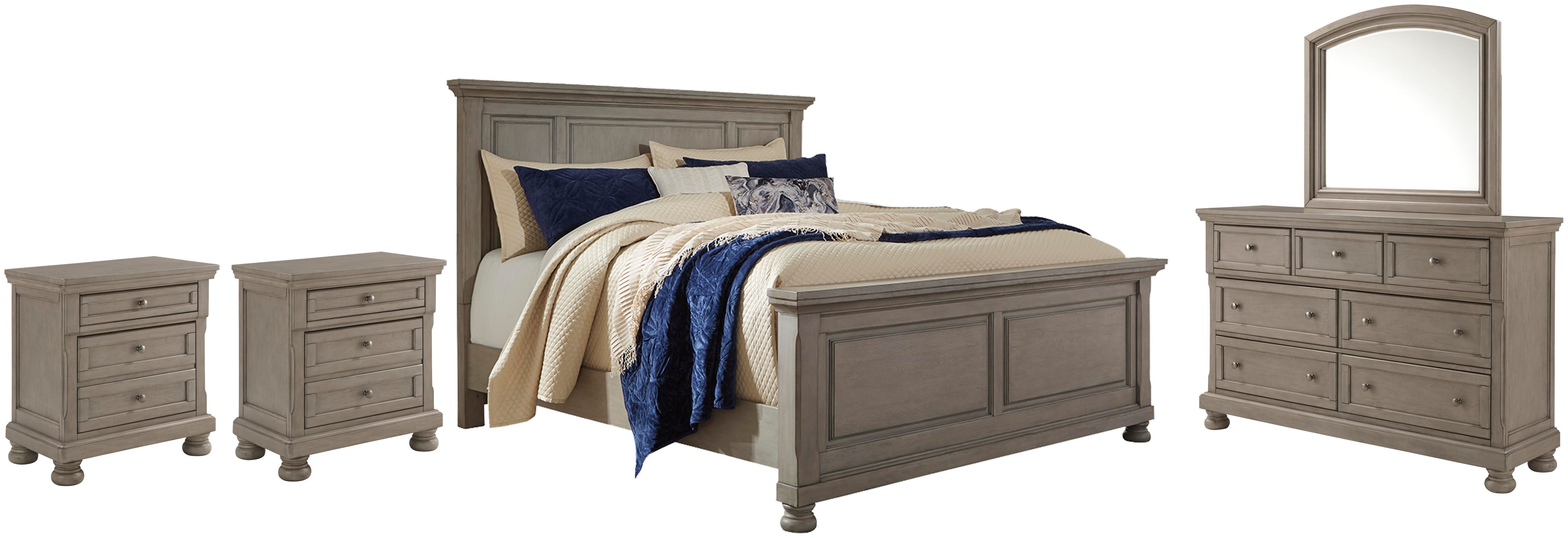 Lettner Panel Bed with Mirrored Dresser and 2 Nightstands