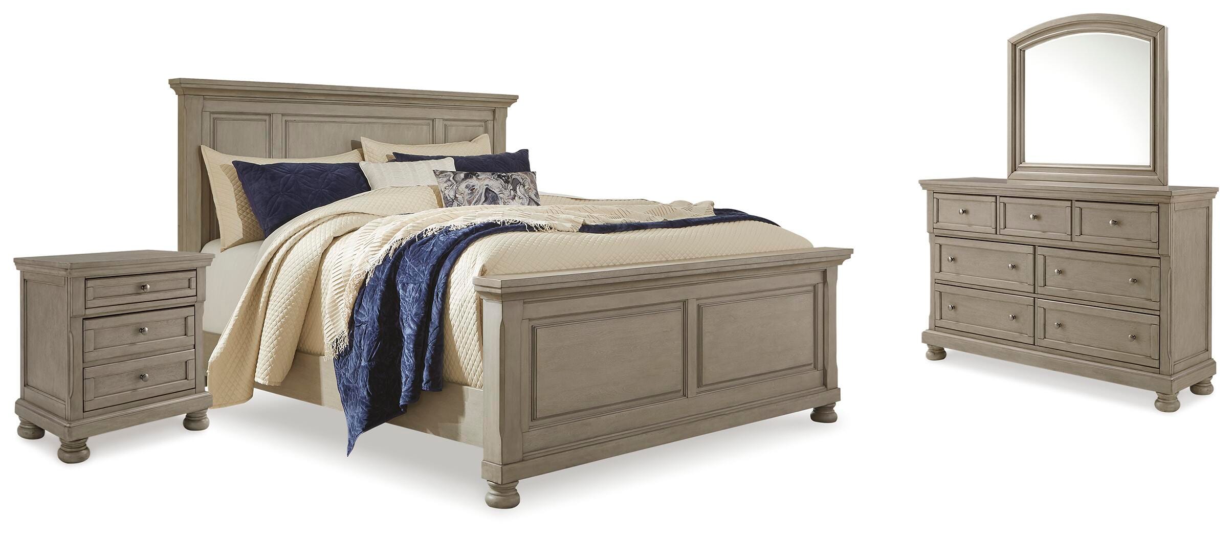 Lettner Panel Bed with Mirrored Dresser and 2 Nightstands
