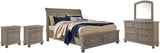 Lettner Sleigh Bed with 2 Storage Drawers with Mirrored Dresser and 2 Nightstands