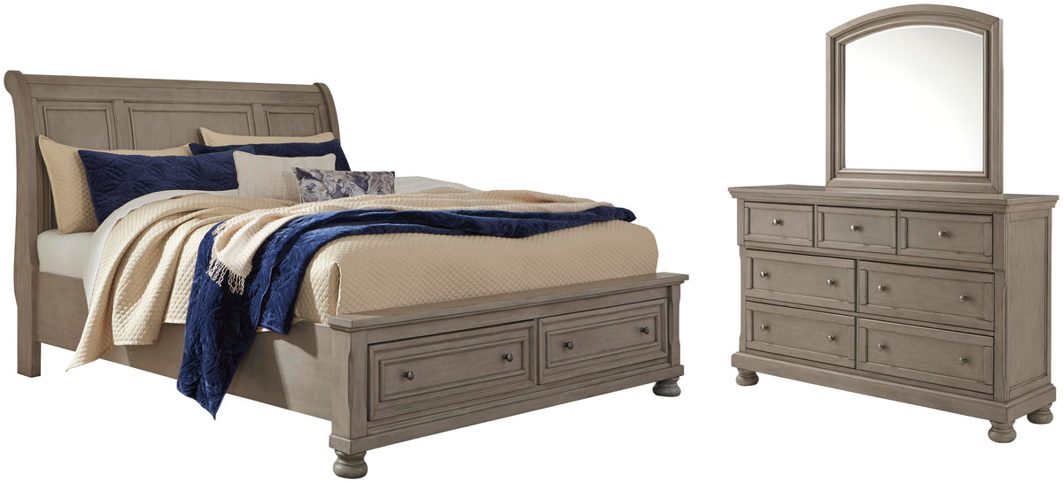 Lettner Sleigh Bed with Mirrored Dresser