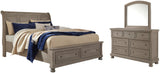 Lettner Sleigh Bed with Mirrored Dresser