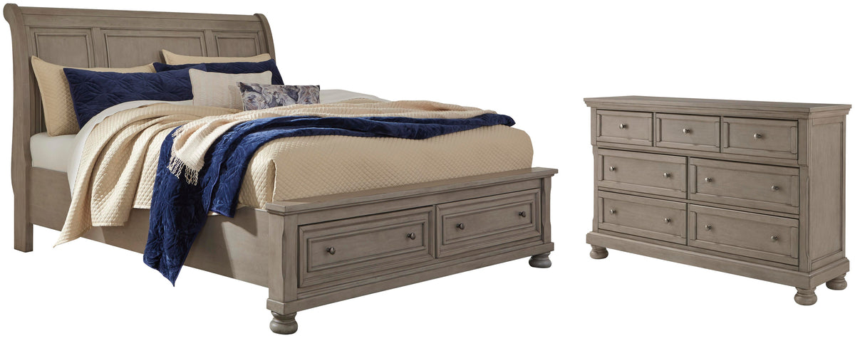 Lettner Sleigh Bed with 2 Storage Drawers and Dresser