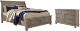 Lettner Sleigh Bed with 2 Storage Drawers and Dresser