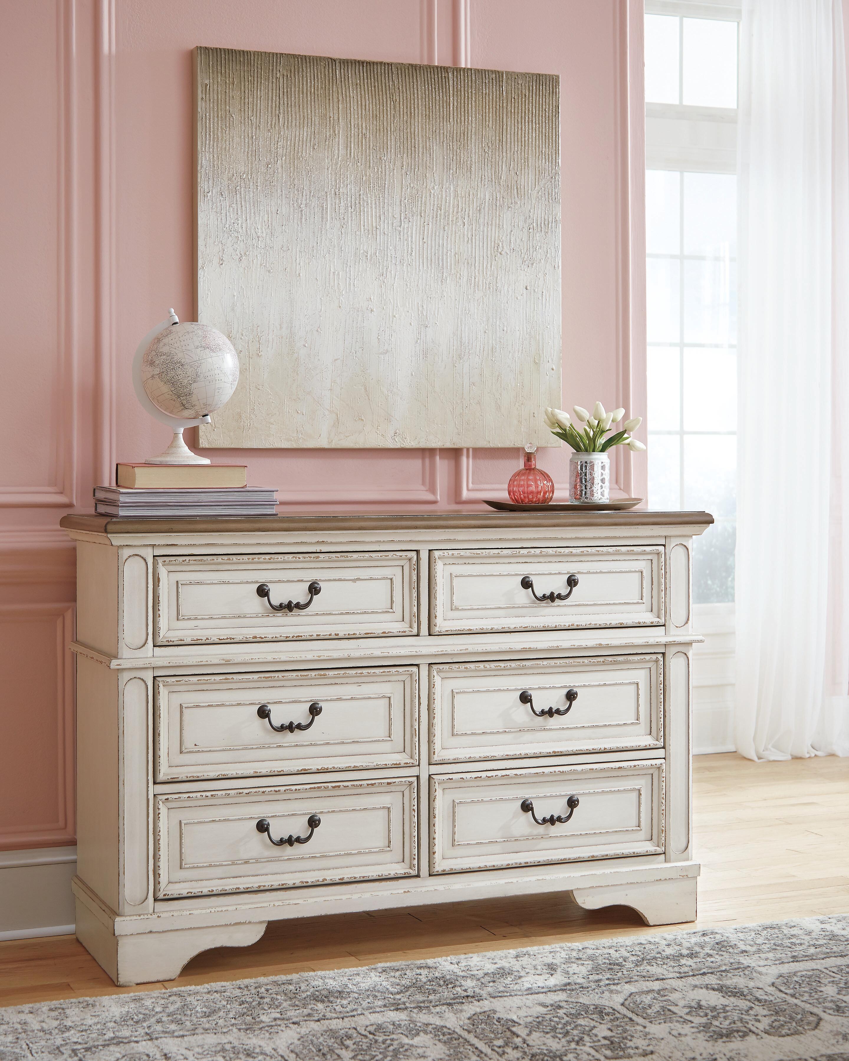 Realyn Upholstered Panel Bed with Storage, Dresser and Nightstand