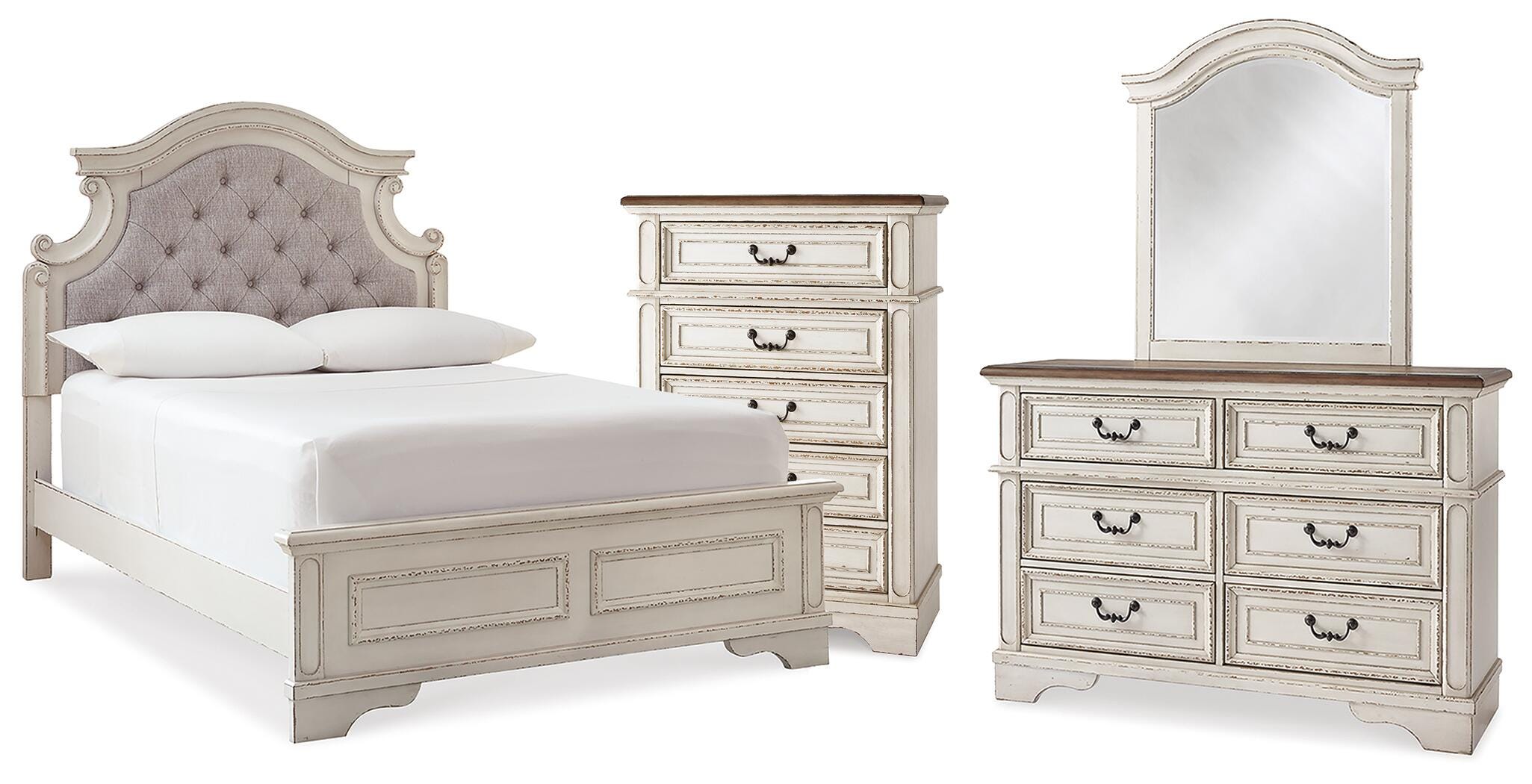 Realyn Panel Bed, Dresser, Mirror and Chest