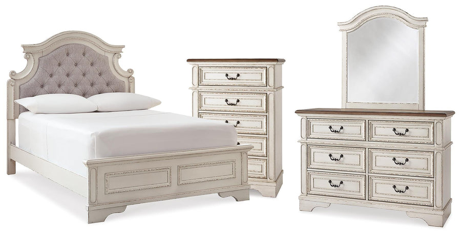 Realyn Panel Bed, Dresser, Mirror and Chest