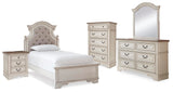 Realyn Panel Bed, Dresser, Mirror, Chest and Nightstand