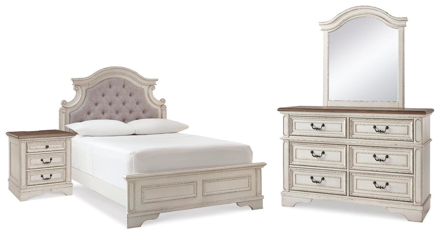 Realyn Panel Bed, Dresser, Mirror and Nightstand