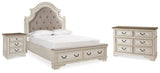 Realyn Upholstered Panel Bed with Storage, Dresser and Nightstand