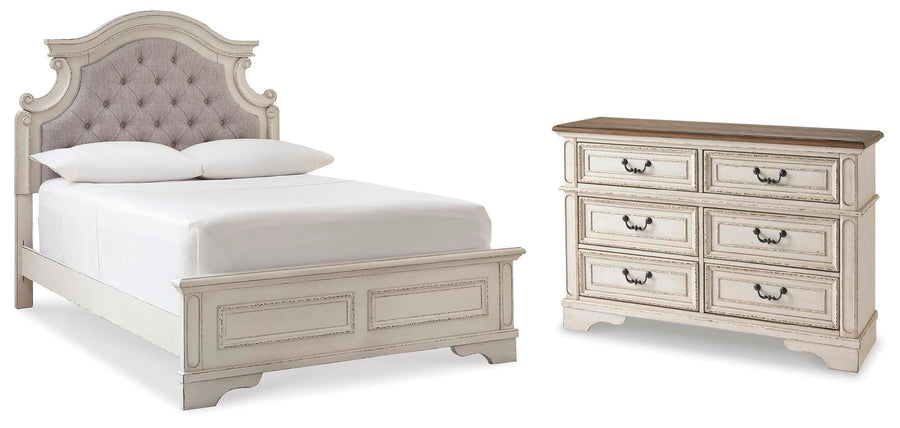 Realyn Upholstered Panel Bed with Dresser