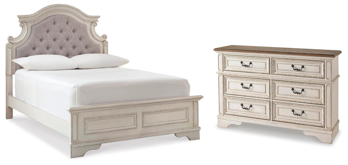 Realyn Upholstered Panel Bed with Dresser