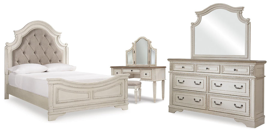 Realyn Panel Bed, Dresser, Mirror and Vanity