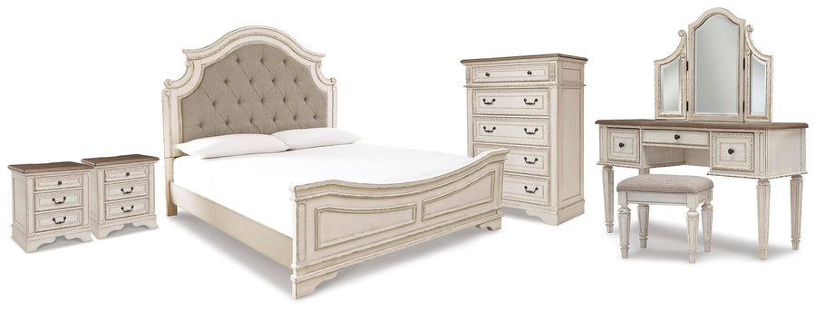 Realyn Panel Bed, Vanity, Chest and 2 Nightstands