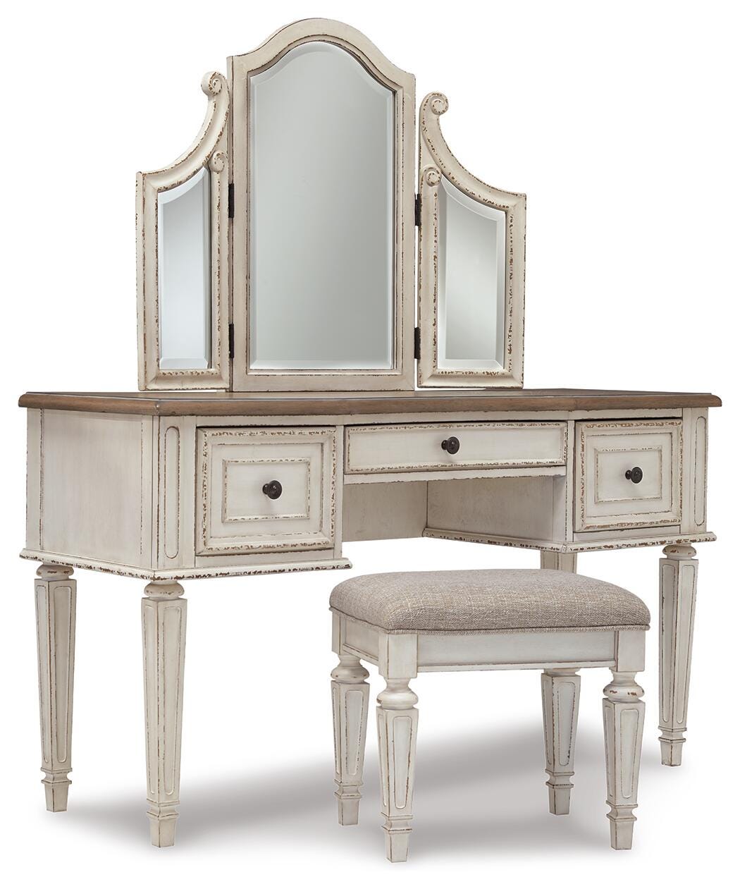 Realyn Panel Bed, Dresser, Mirror and Vanity