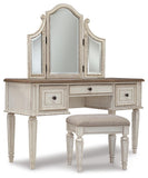 Realyn Panel Bed, Dresser, Mirror and Vanity