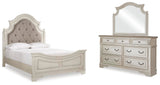Realyn Upholstered Panel Bed, Dresser and Mirror