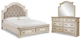 Realyn Upholstered Bed with Dresser and Mirror
