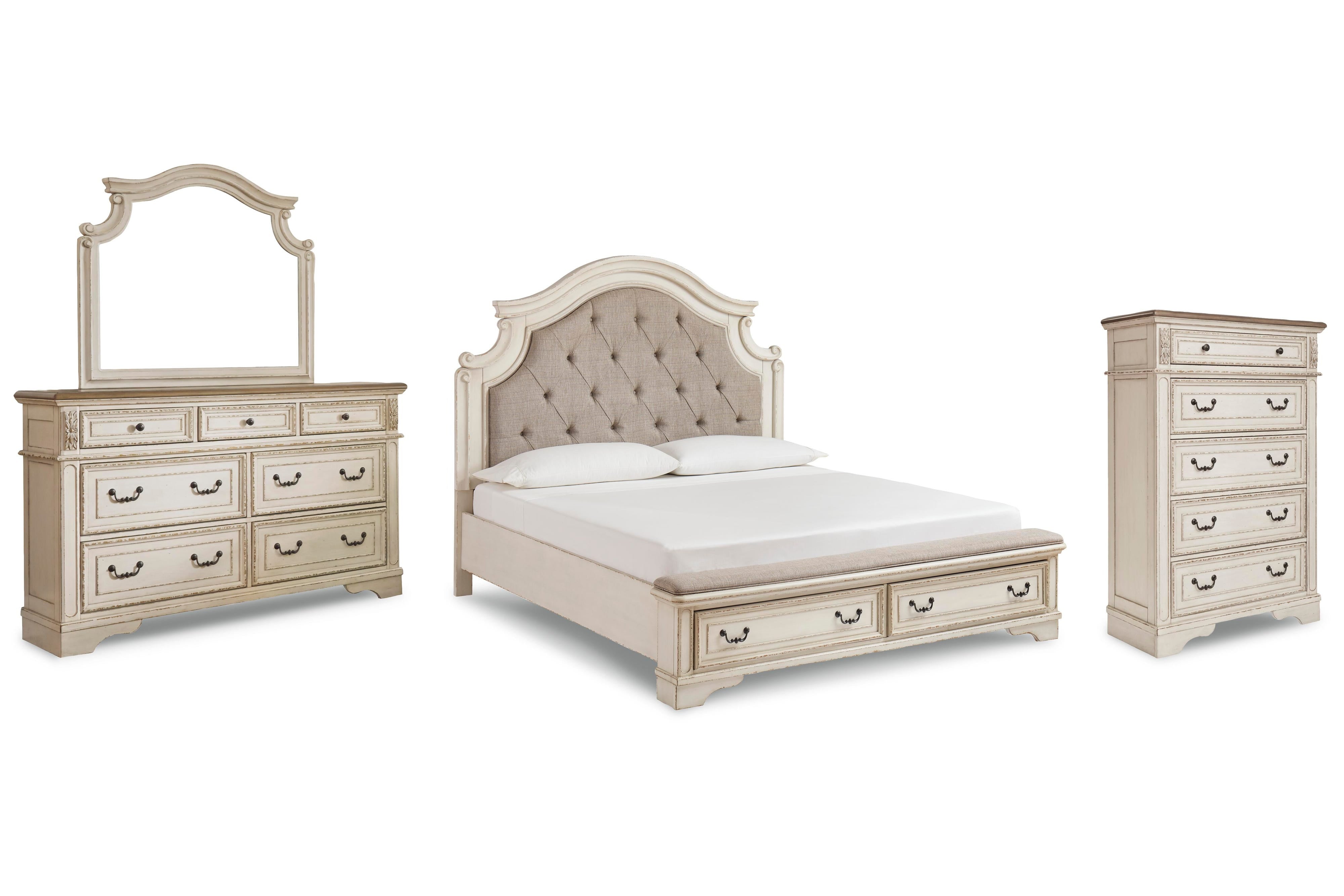 Realyn Sleigh Bed with Mirrored Dresser and 2 Nightstands