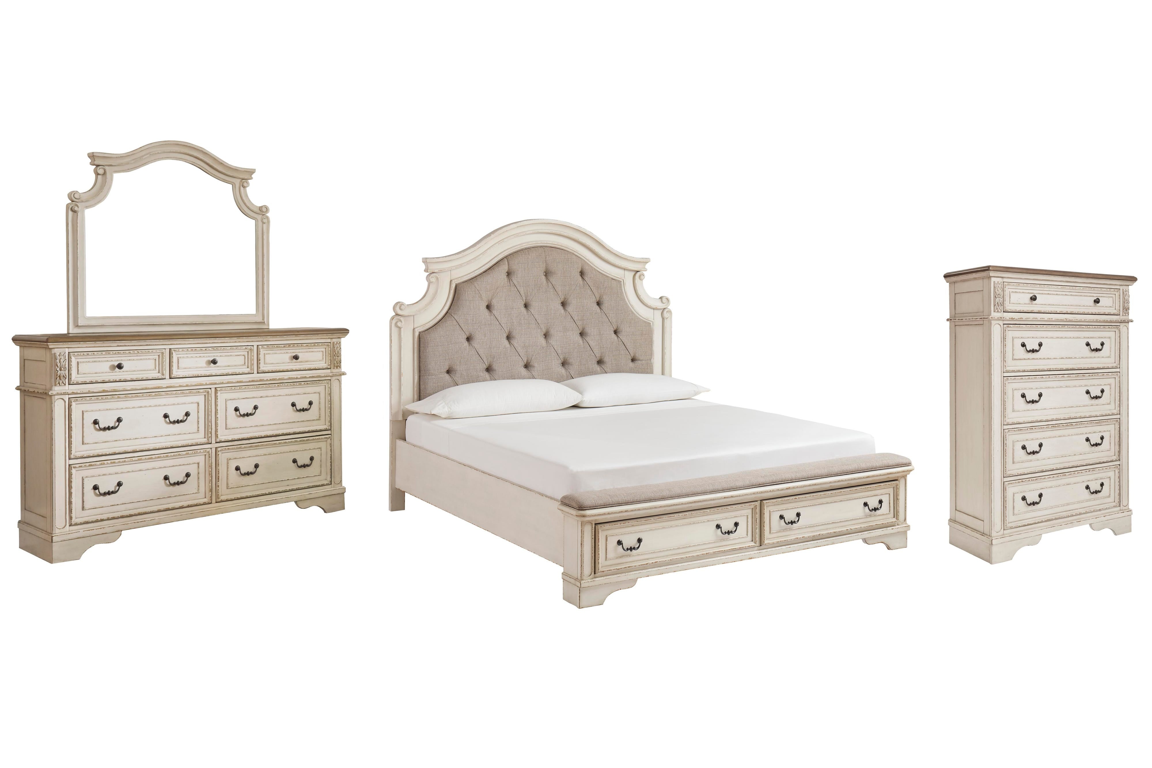 Realyn Sleigh Bed with Mirrored Dresser and 2 Nightstands