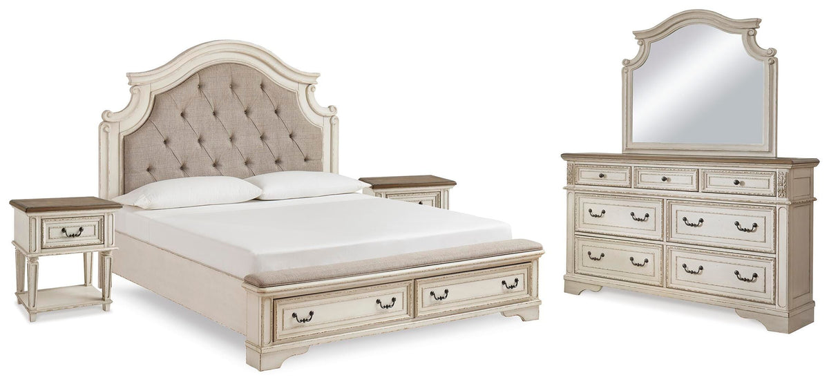 Realyn Panel Bed, Dresser, Mirror and 2 Nightstands