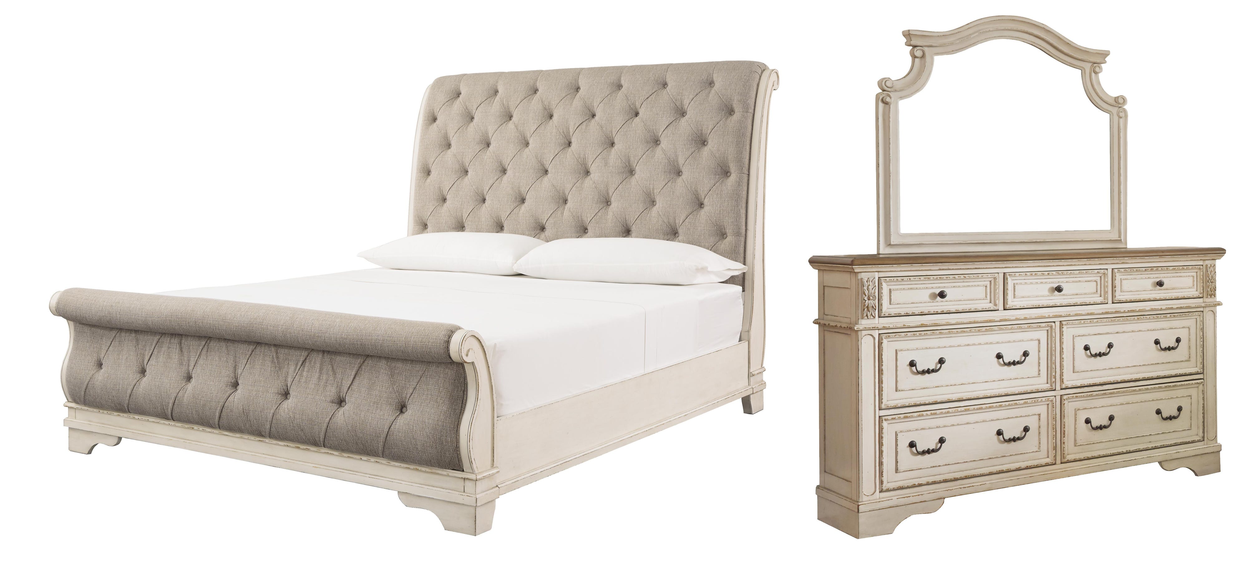 Realyn Sleigh Bed with Mirrored Dresser