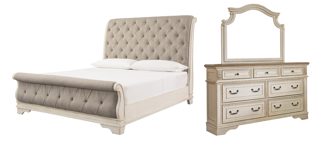 Realyn Sleigh Bed with Mirrored Dresser