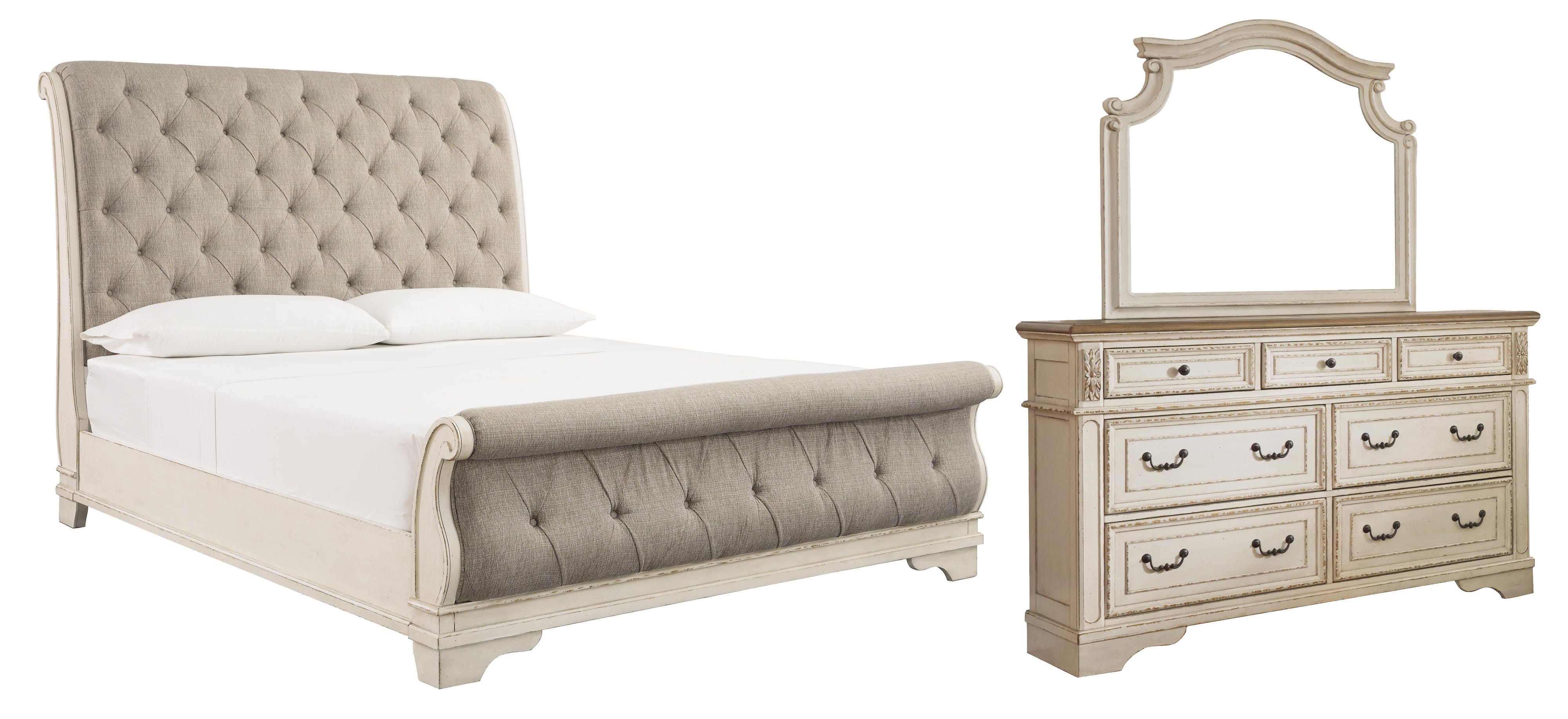 Realyn Sleigh Bed with Mirrored Dresser