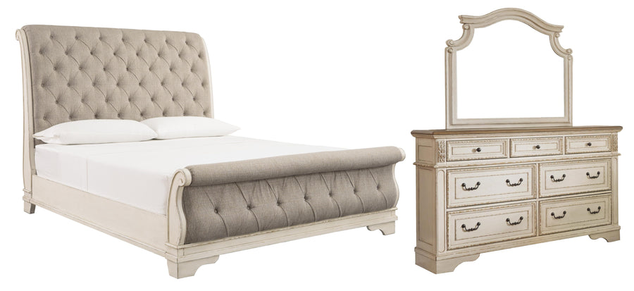 Realyn Sleigh Bed with Mirrored Dresser