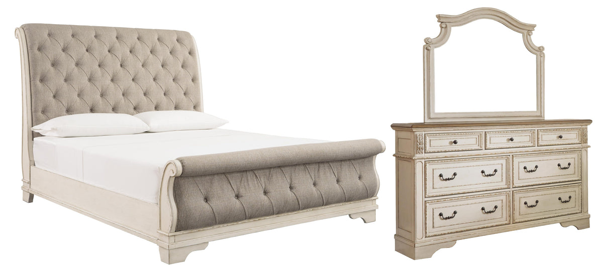 Realyn Sleigh Bed with Mirrored Dresser