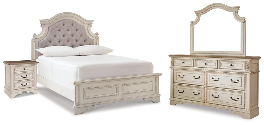 Realyn Panel Bed, Dresser, Mirror and Nightstand