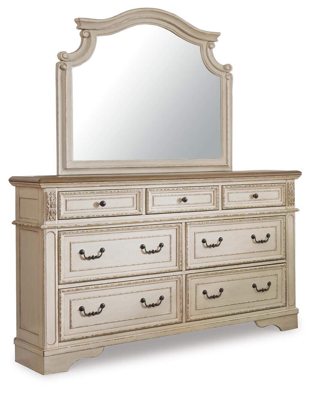 Realyn Panel Bed, Dresser, Mirror and Nightstand