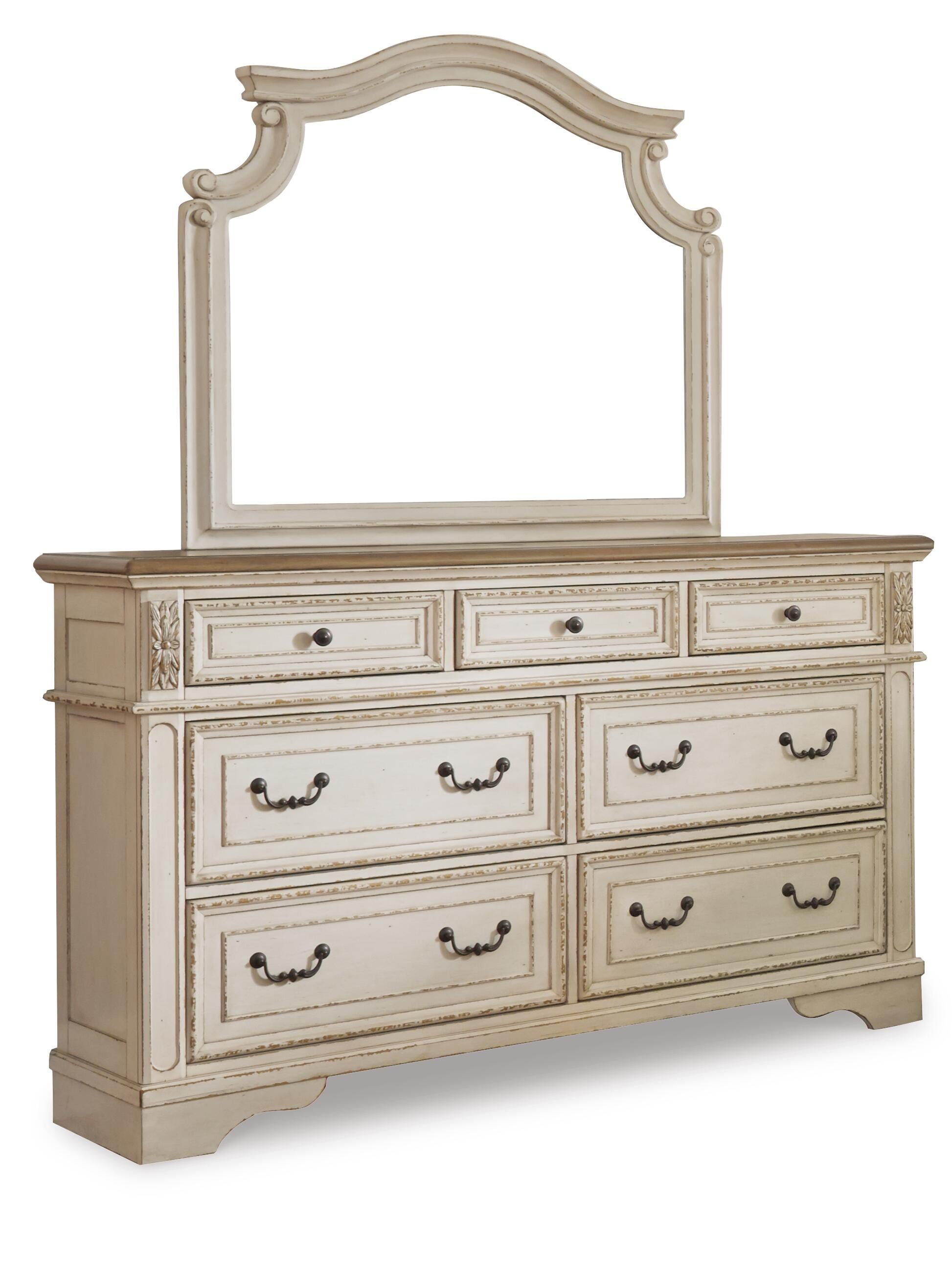 Realyn Upholstered Bed with Mirrored Dresser