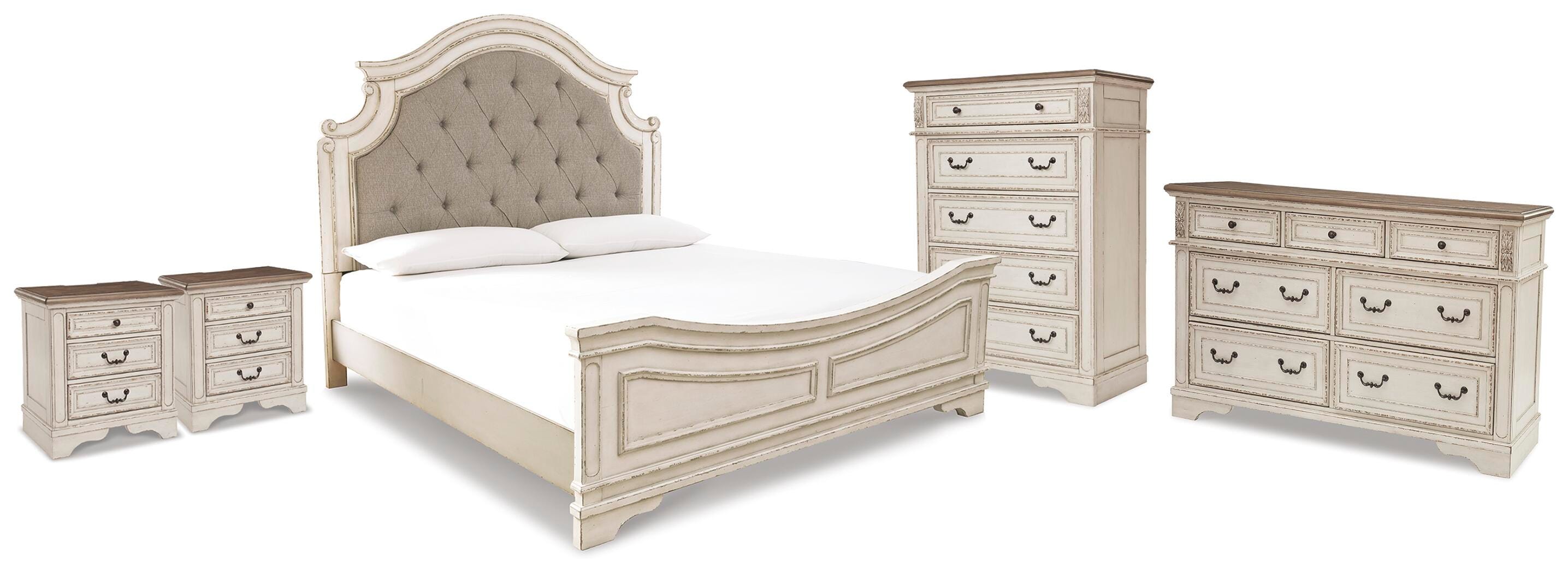 Realyn Panel Bed, Dresser, Chest and 2 Nightstands