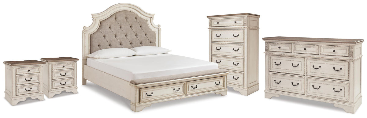 Realyn Storage Bed, Dresser, Chest and 2 Nightstands