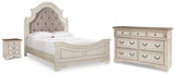 Realyn Upholstered Panel Bed, Dresser and Nightstand