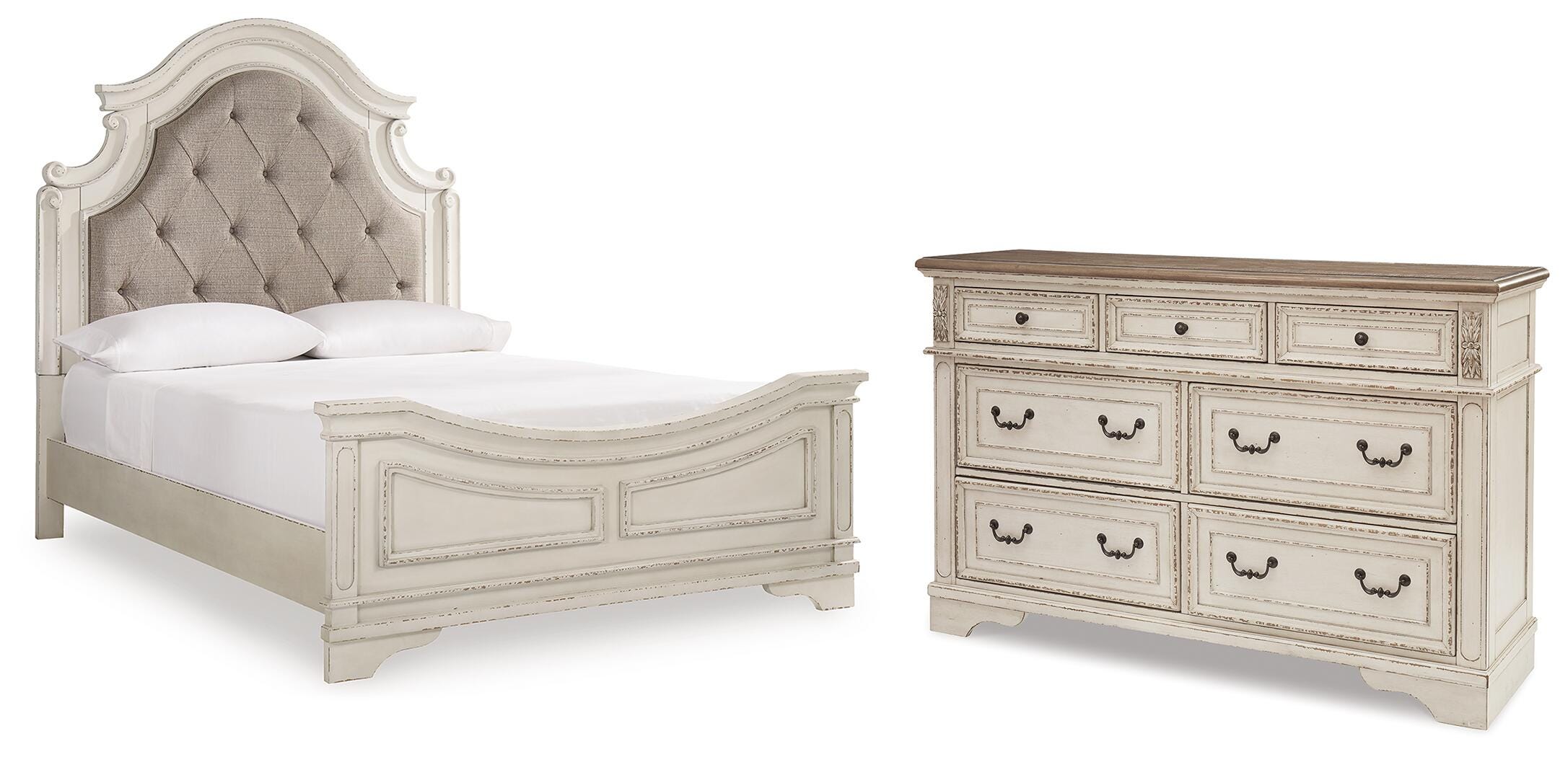 Realyn Upholstered Panel Bed with Dresser