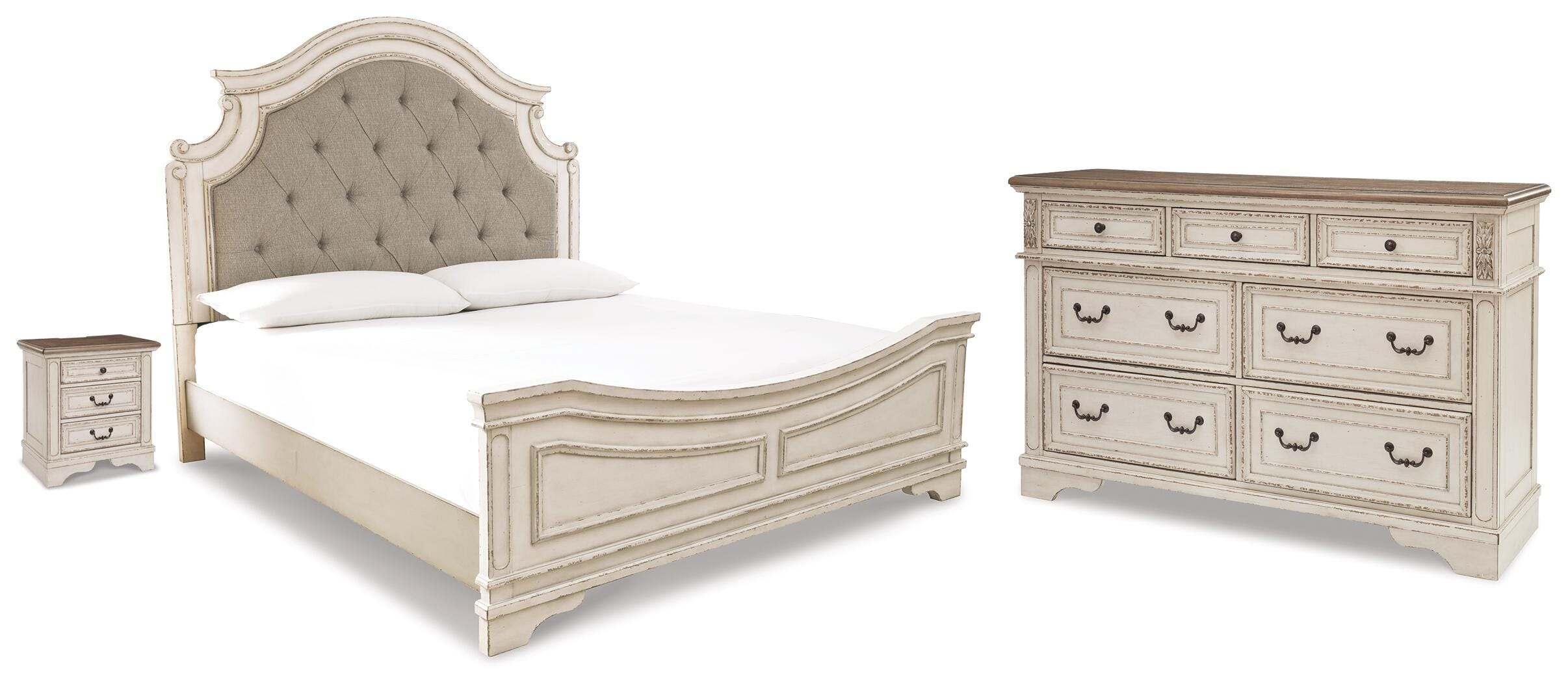 Realyn Panel Bed, Dresser and Nightstand