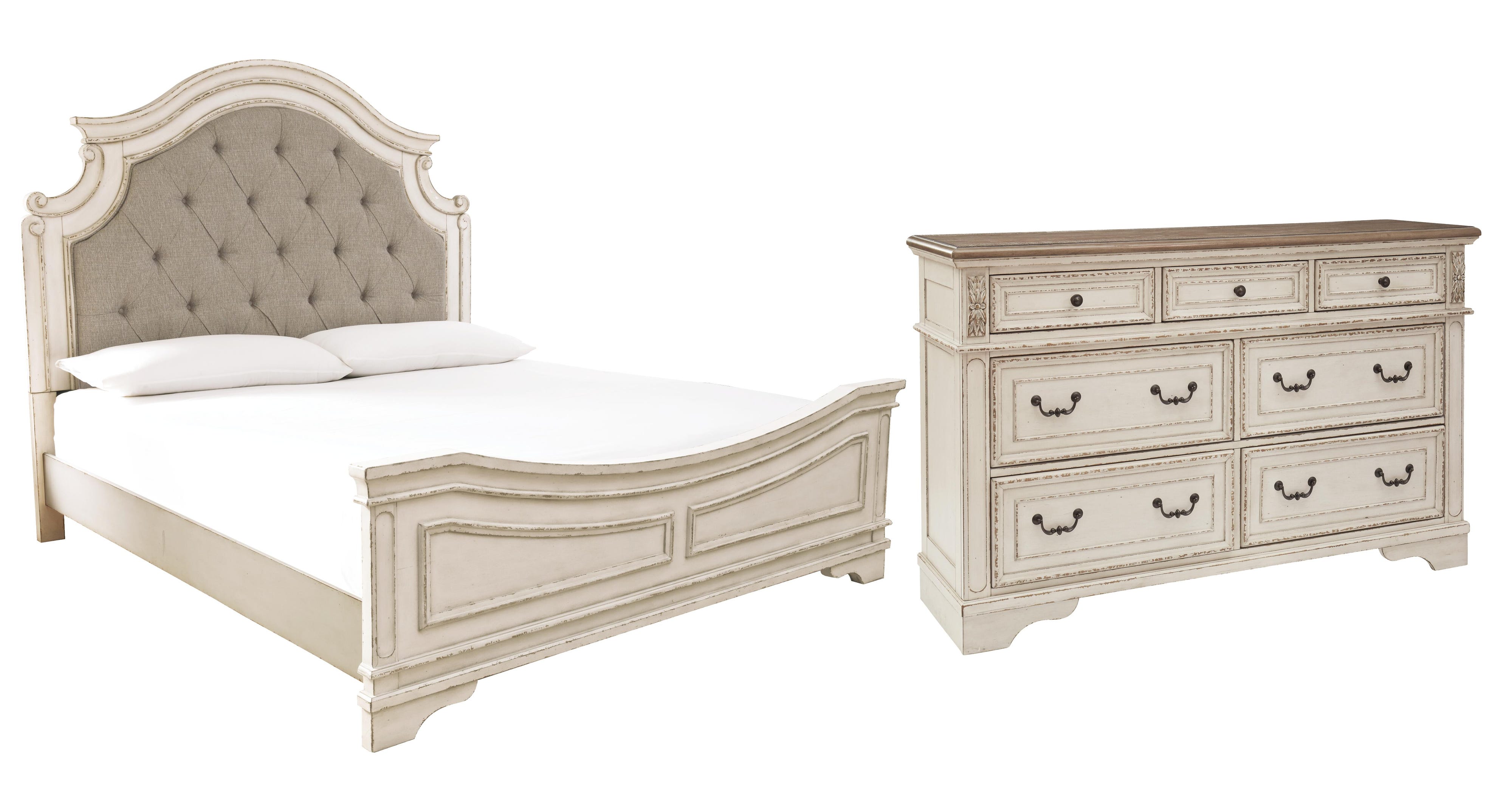 Realyn Upholstered Panel Bed with Dresser