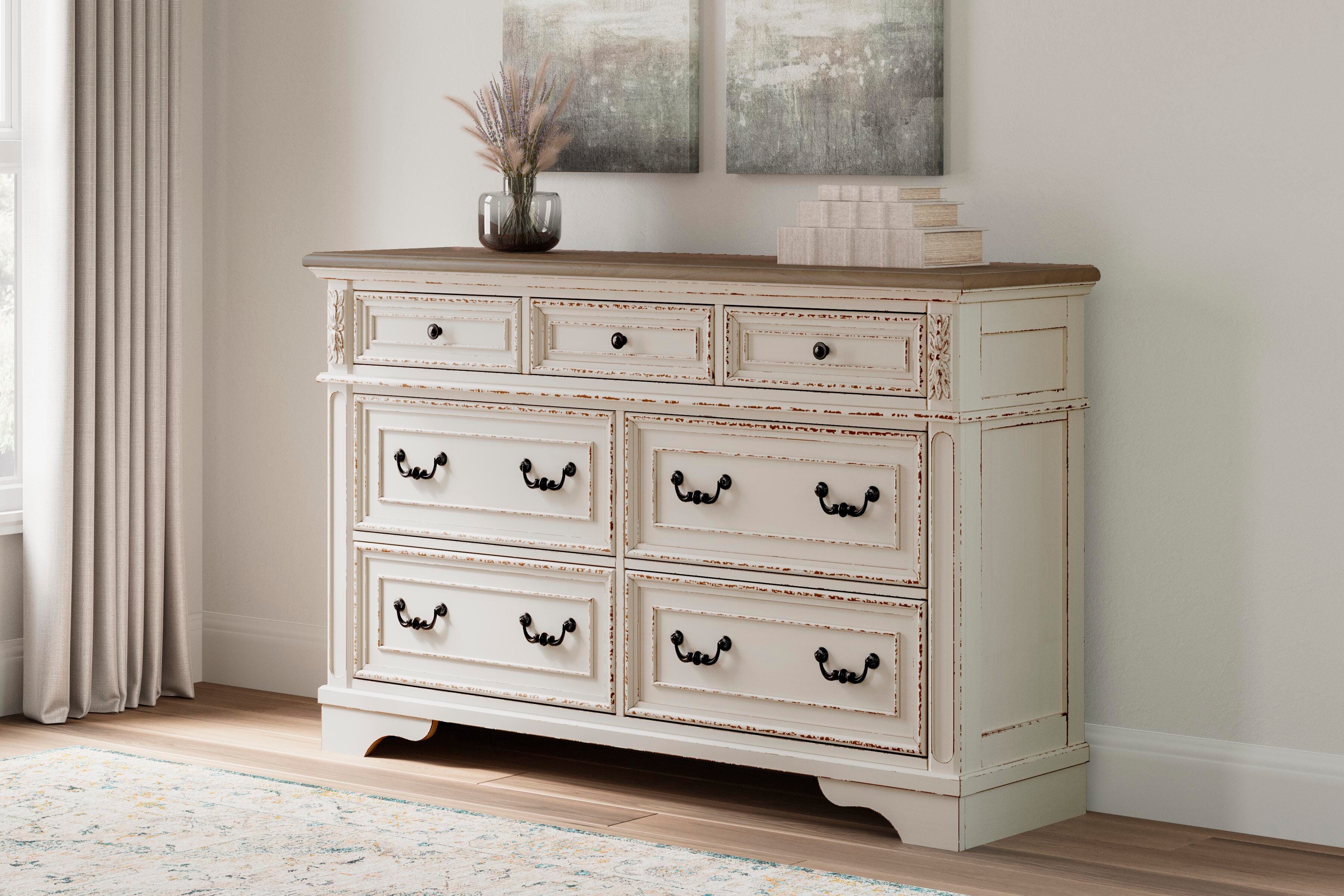 Realyn Upholstery Panel Bed, Dresser, Chest, Nightstand, and Vanity Set