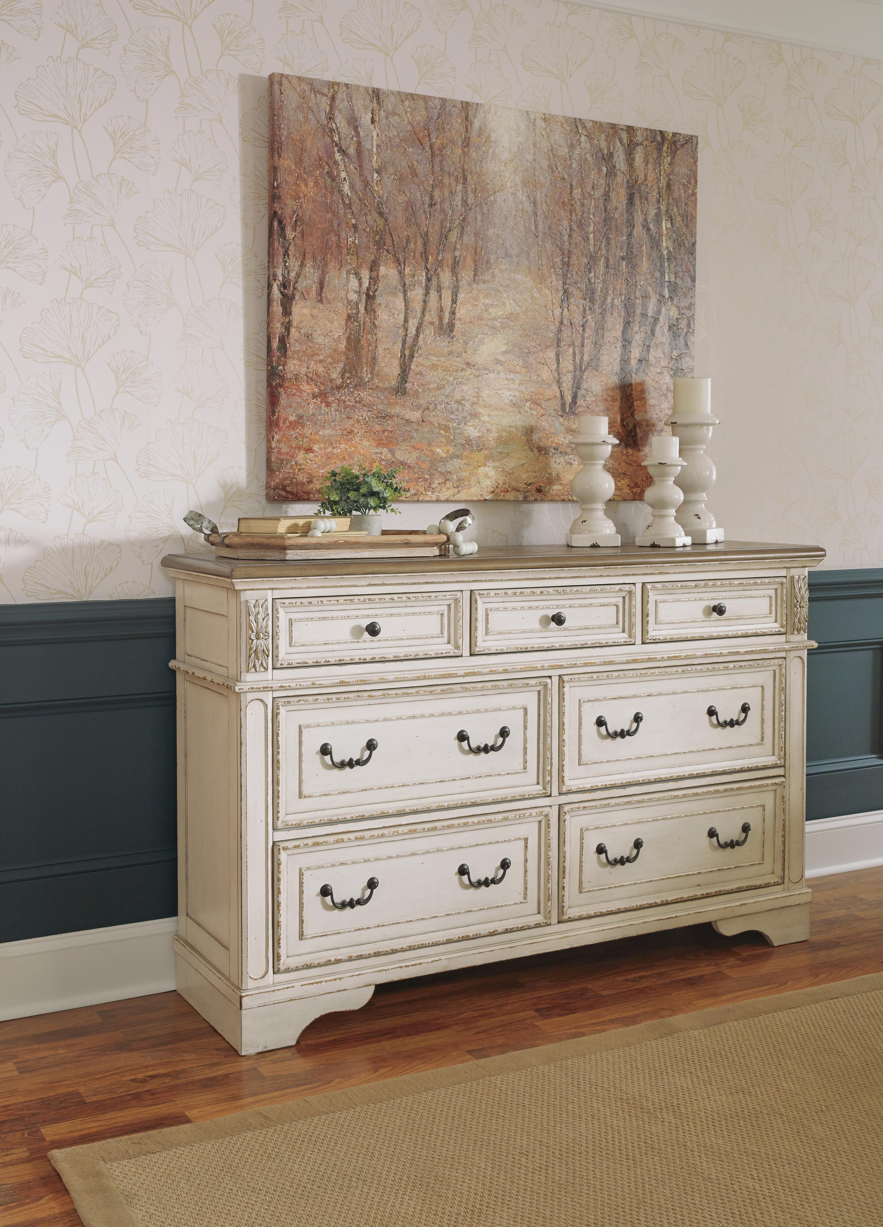 Realyn Upholstered Storage Bed, Dresser, Chest and Nightstand