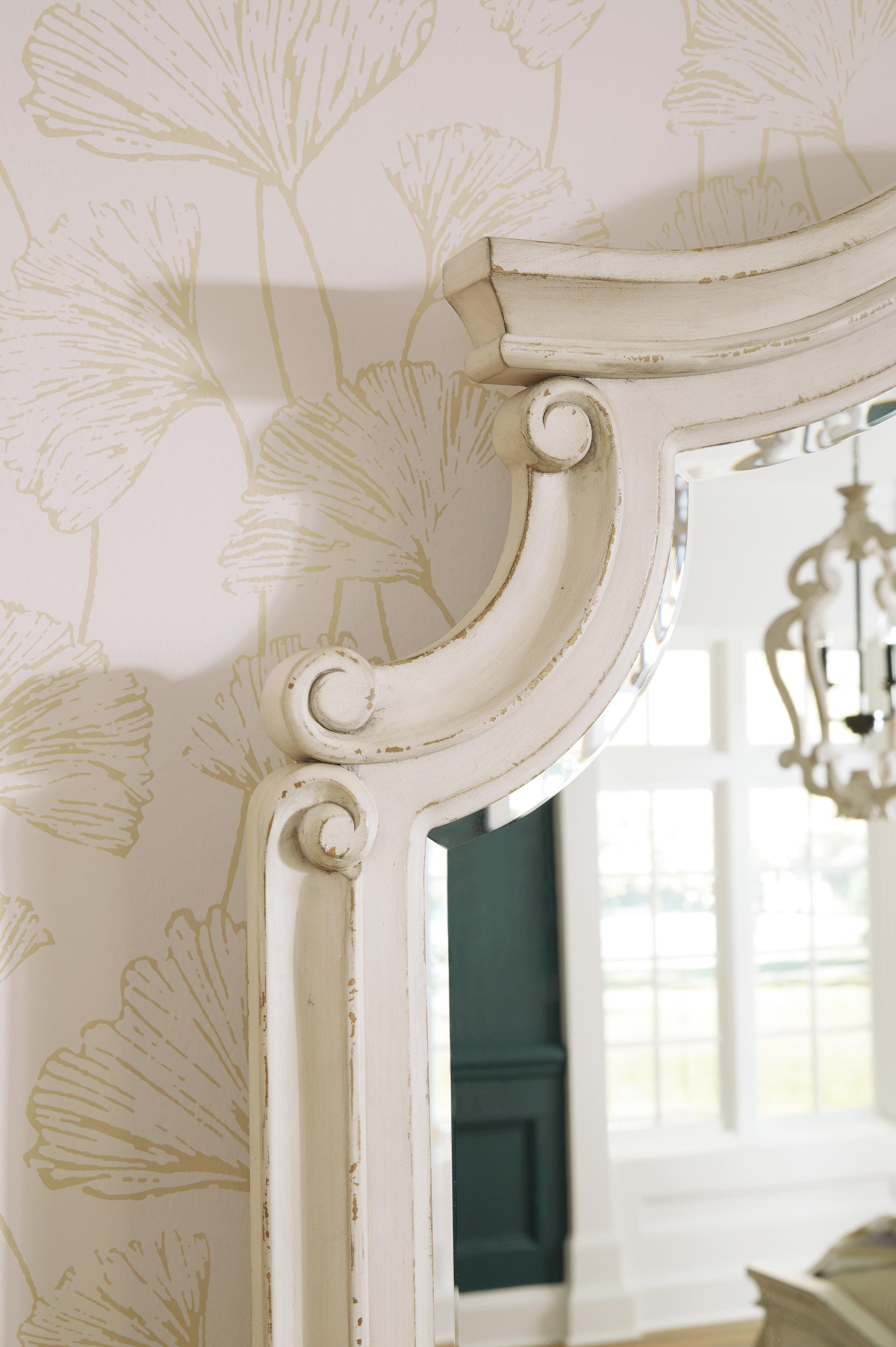 Realyn Upholstered Panel Bed, Dresser, Mirror and Nightstand