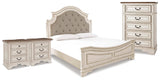 Realyn Upholstered Panel Bed, Chest and 2 Nightstands