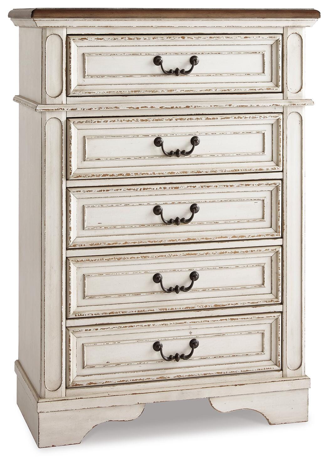 Realyn Upholstered Panel Bed, Dresser, Mirror, Chest and Nightstand