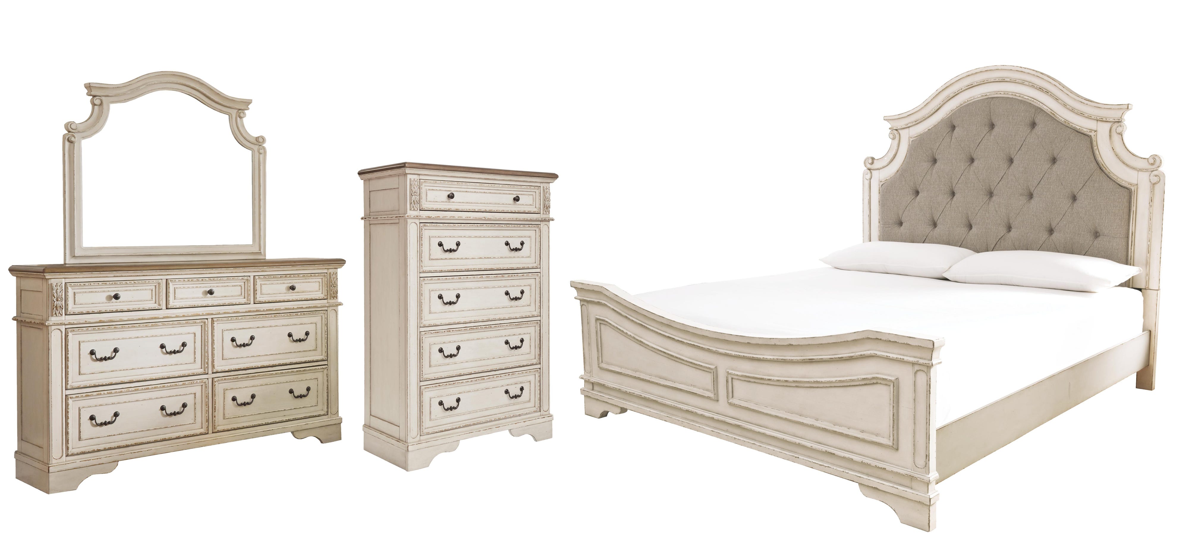 Realyn Panel Bed, Dresser, Mirror and Chest