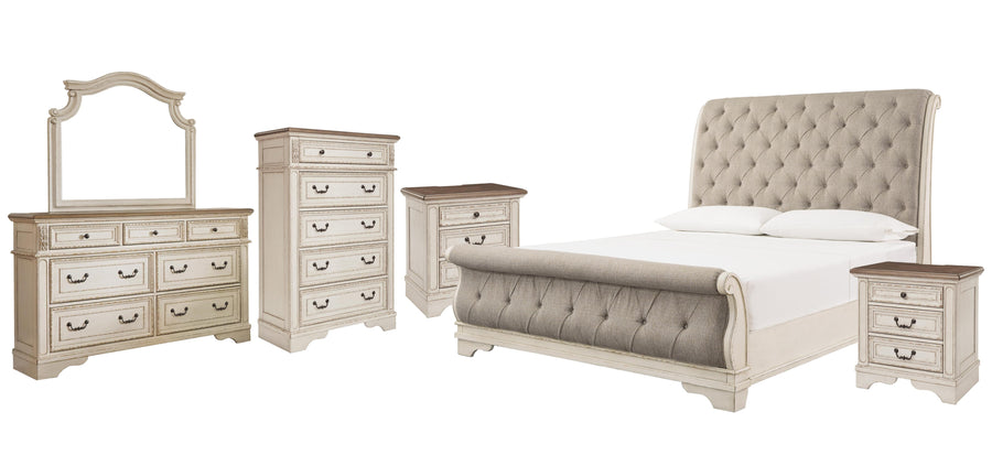 Realyn Sleigh Bed with Mirrored Dresser, Chest and 2 Nightstands